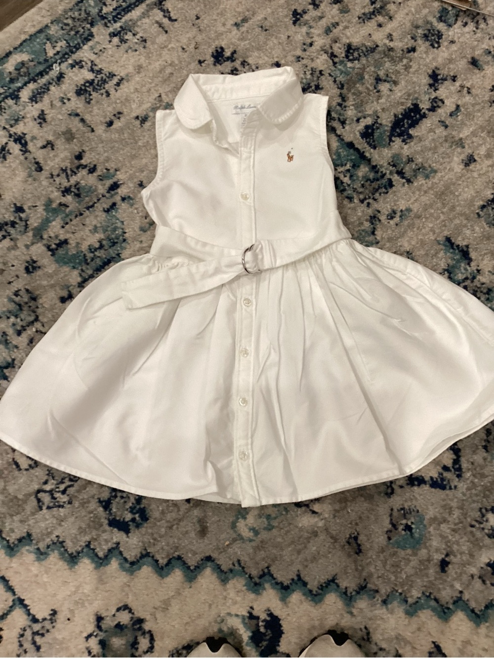Ralph Lauren White Sleeveless Shirt Dress with Belted Waist